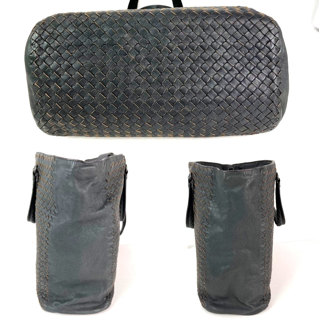 
                  
                    Bottega Veneta Intreciato Black leather zippered Messenger Tote Bag
                  
                