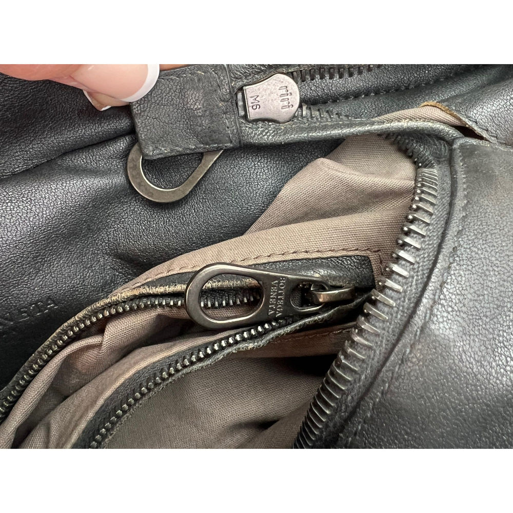 
                  
                    Bottega Veneta Intreciato Black leather zippered Messenger Tote Bag
                  
                