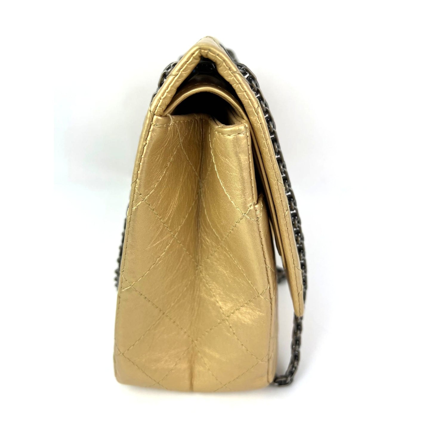 
                  
                    Chanel Metallic Aged Calfskin Quilted 2.55 Reissue 227 Double Flap Pale Gold
                  
                