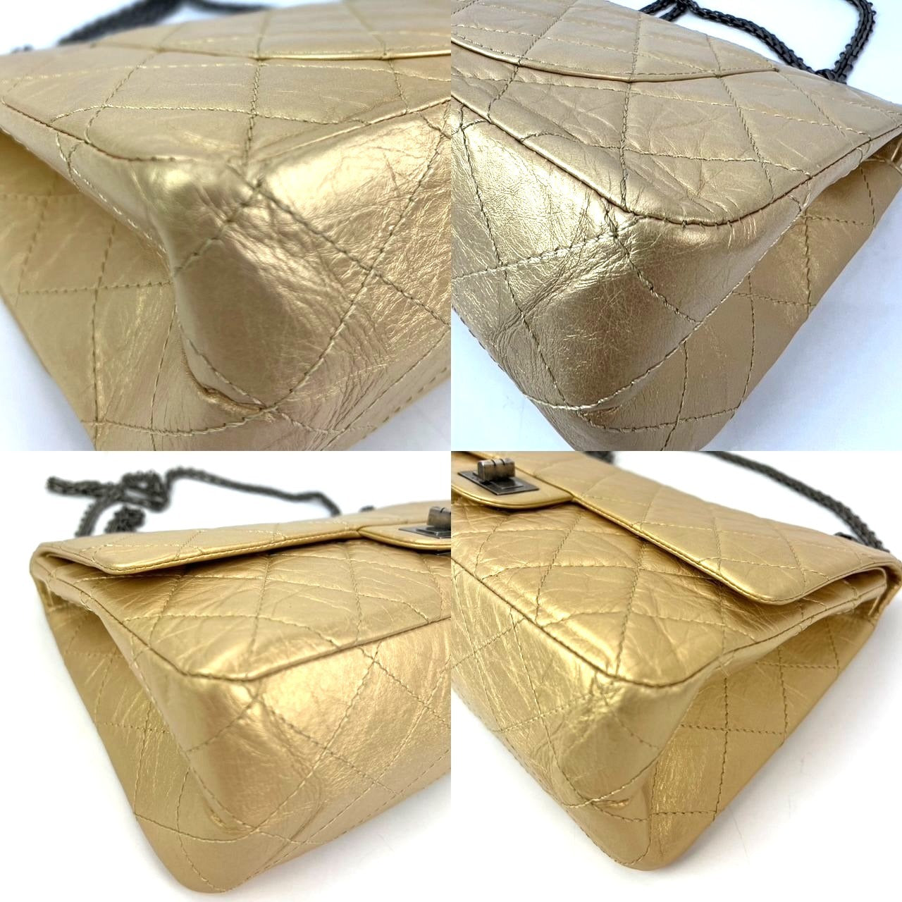 
                  
                    Chanel Metallic Aged Calfskin Quilted 2.55 Reissue 227 Double Flap Pale Gold
                  
                