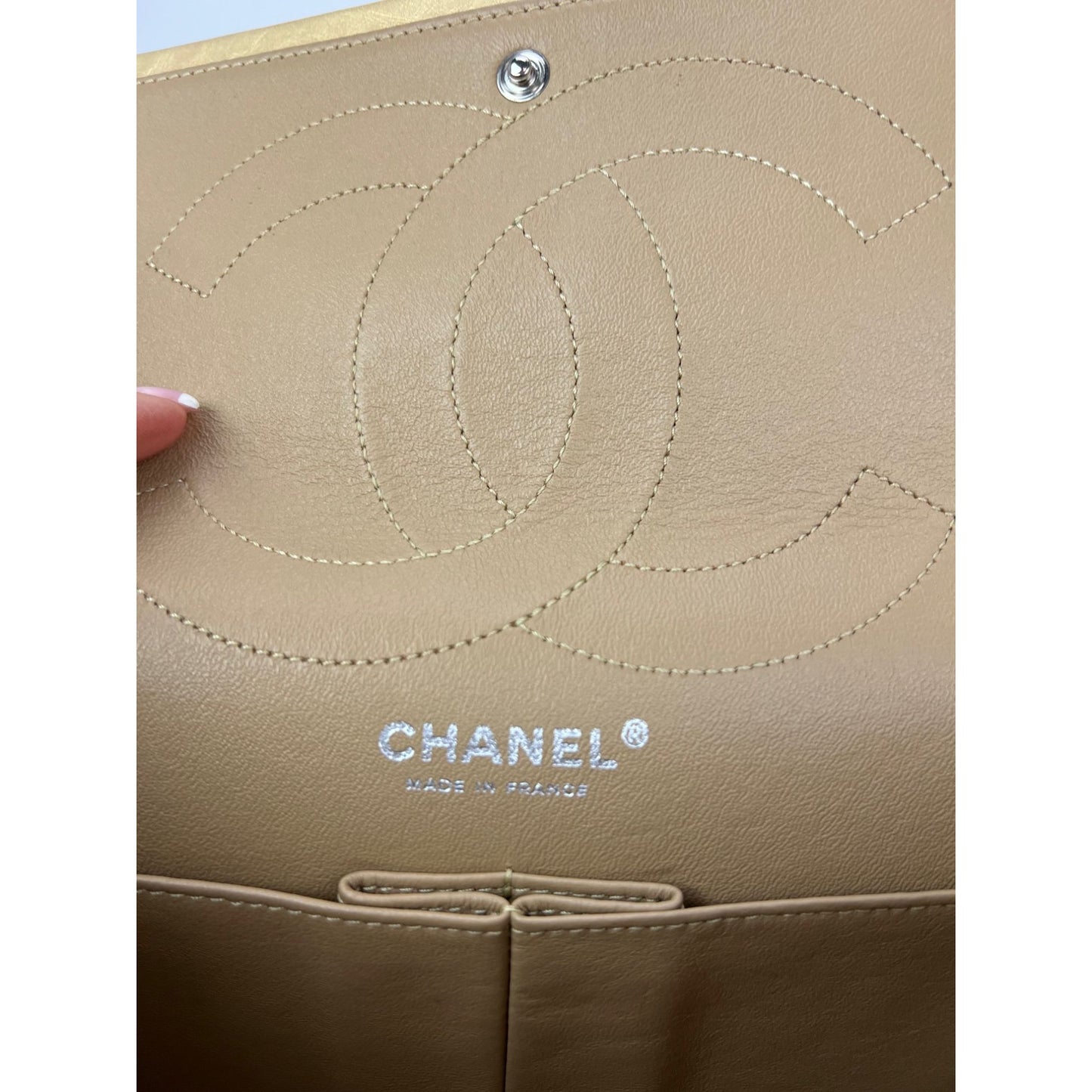 
                  
                    Chanel Metallic Aged Calfskin Quilted 2.55 Reissue 227 Double Flap Pale Gold
                  
                