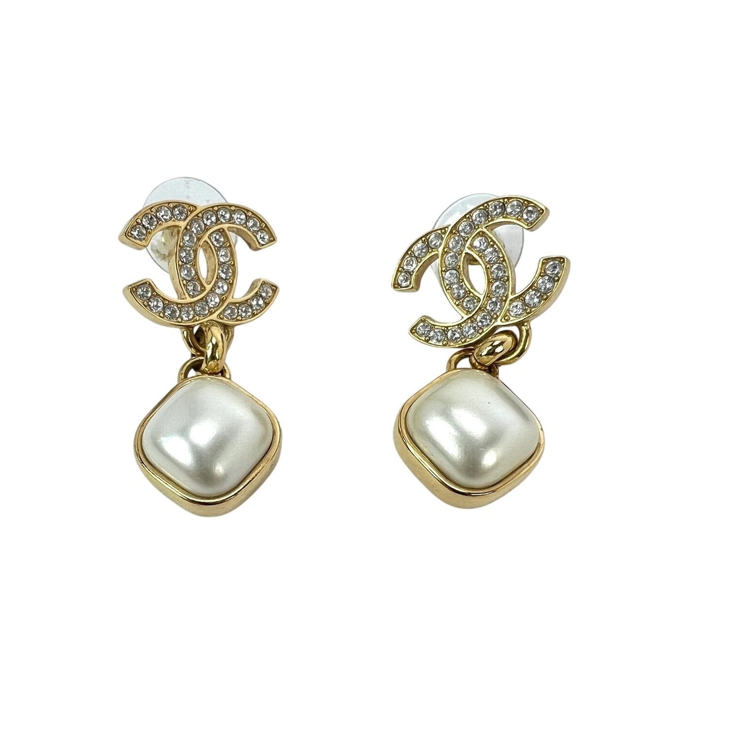 
                  
                    Chanel Gold Crystal CC Pearl Dangle Earrings
                  
                