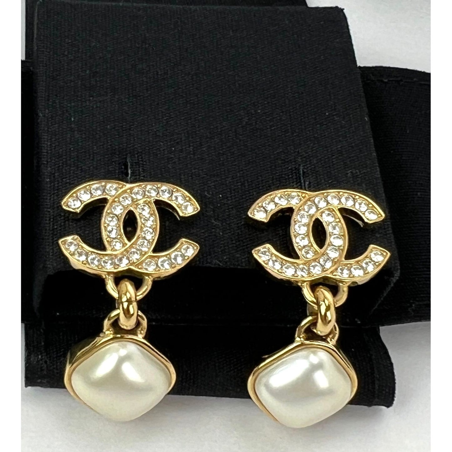 
                  
                    Chanel Gold Crystal CC Pearl Dangle Earrings
                  
                