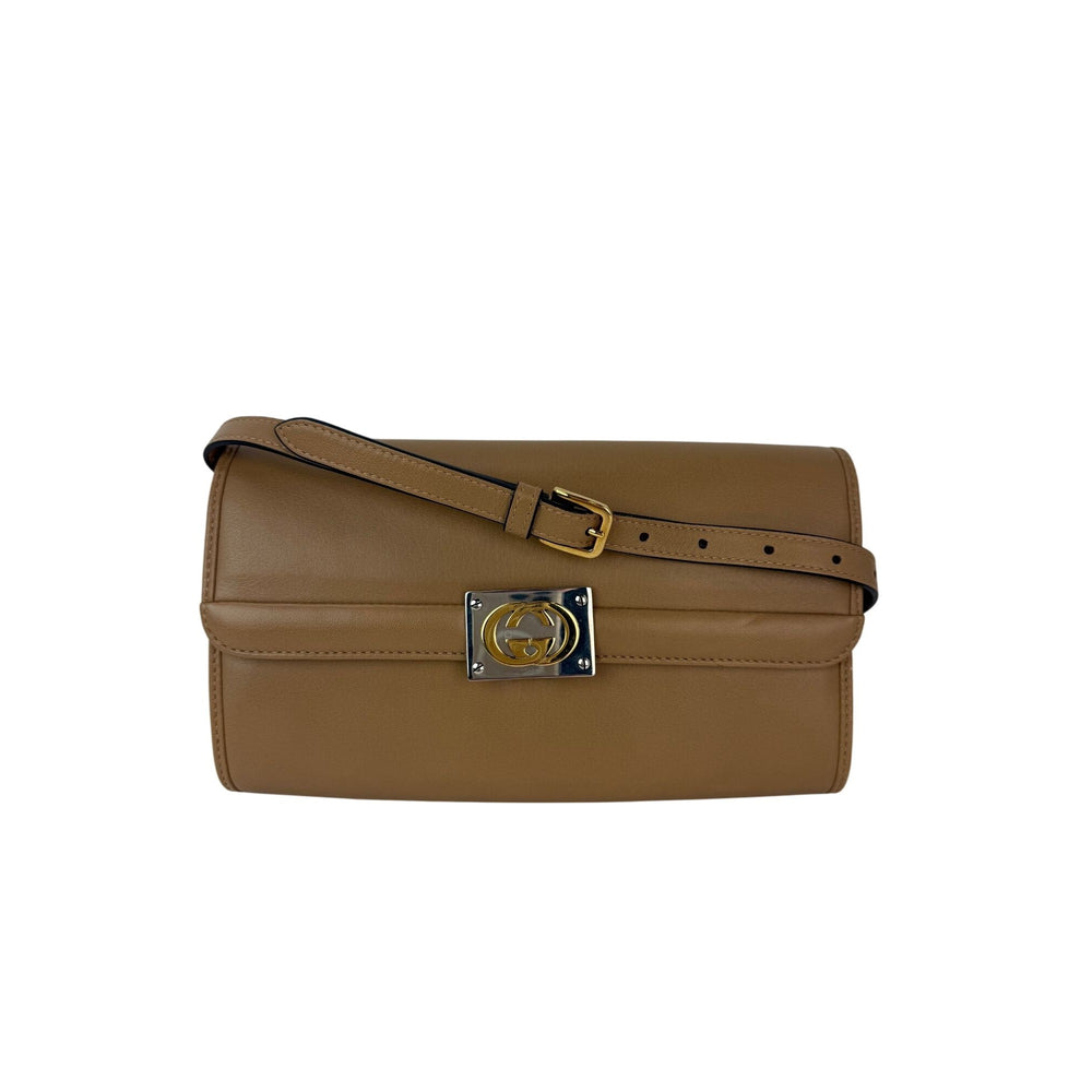 Gucci Lambskin G Linea Matisse Interlocking Beige Clutch Shoulder Bag