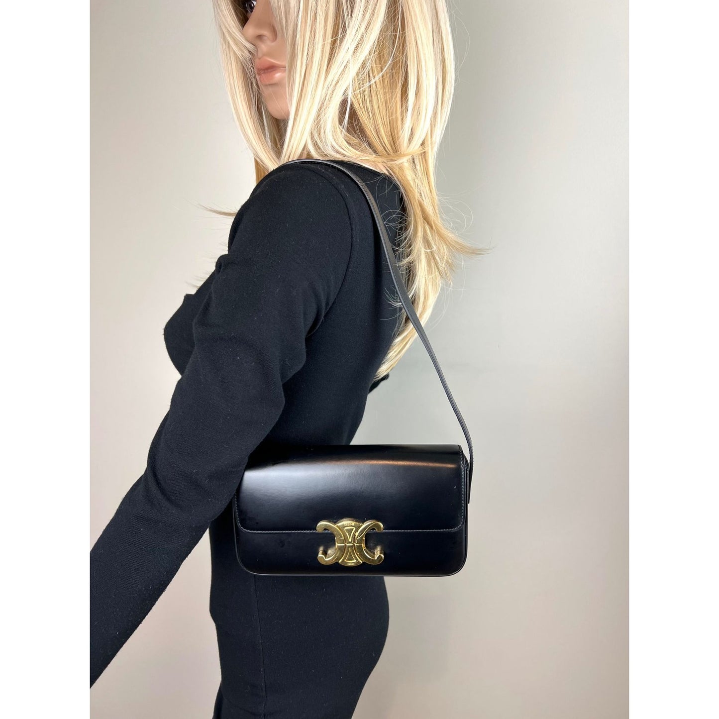 
                  
                    Celine Shiny Calfskin Triomphe Black Shoulder Bag
                  
                
