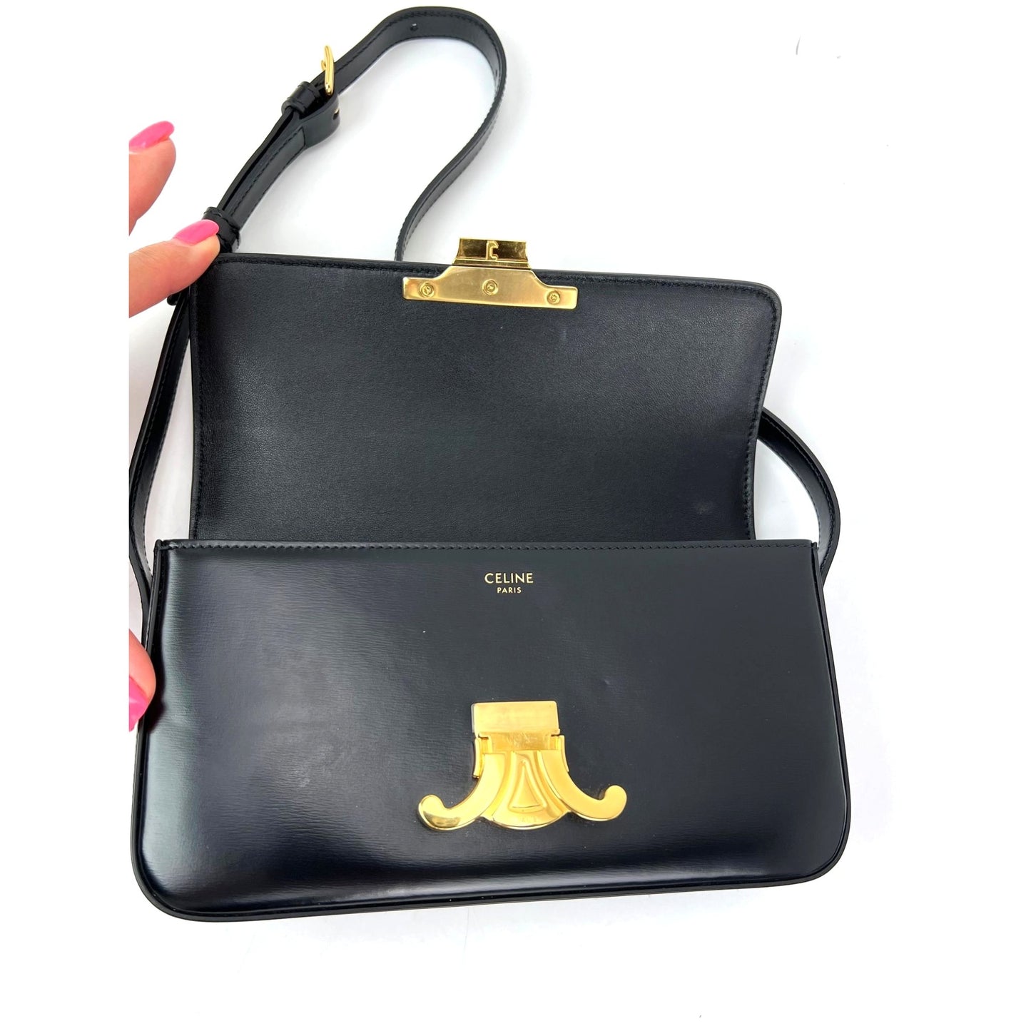 
                  
                    Celine Shiny Calfskin Triomphe Black Shoulder Bag
                  
                