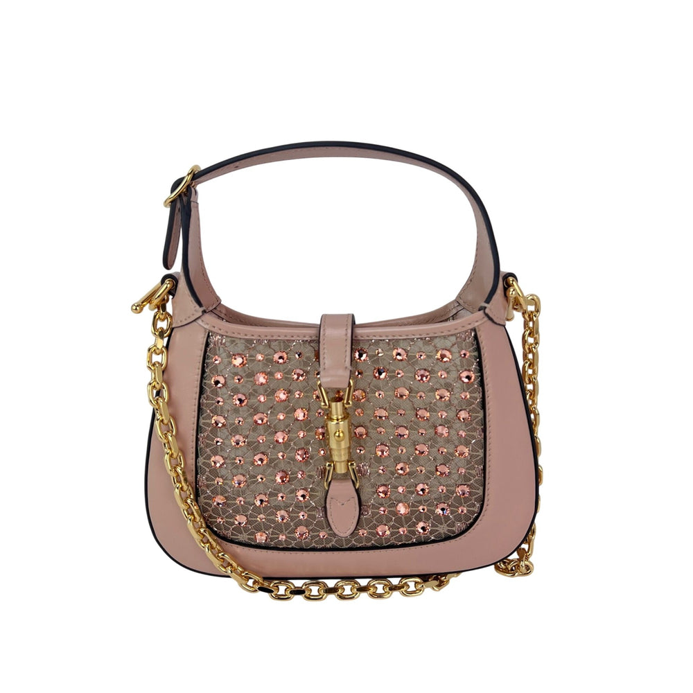 Gucci Calfskin Mesh Crystal Mini Jackie 1961 Pink Shoulder Bag RARE