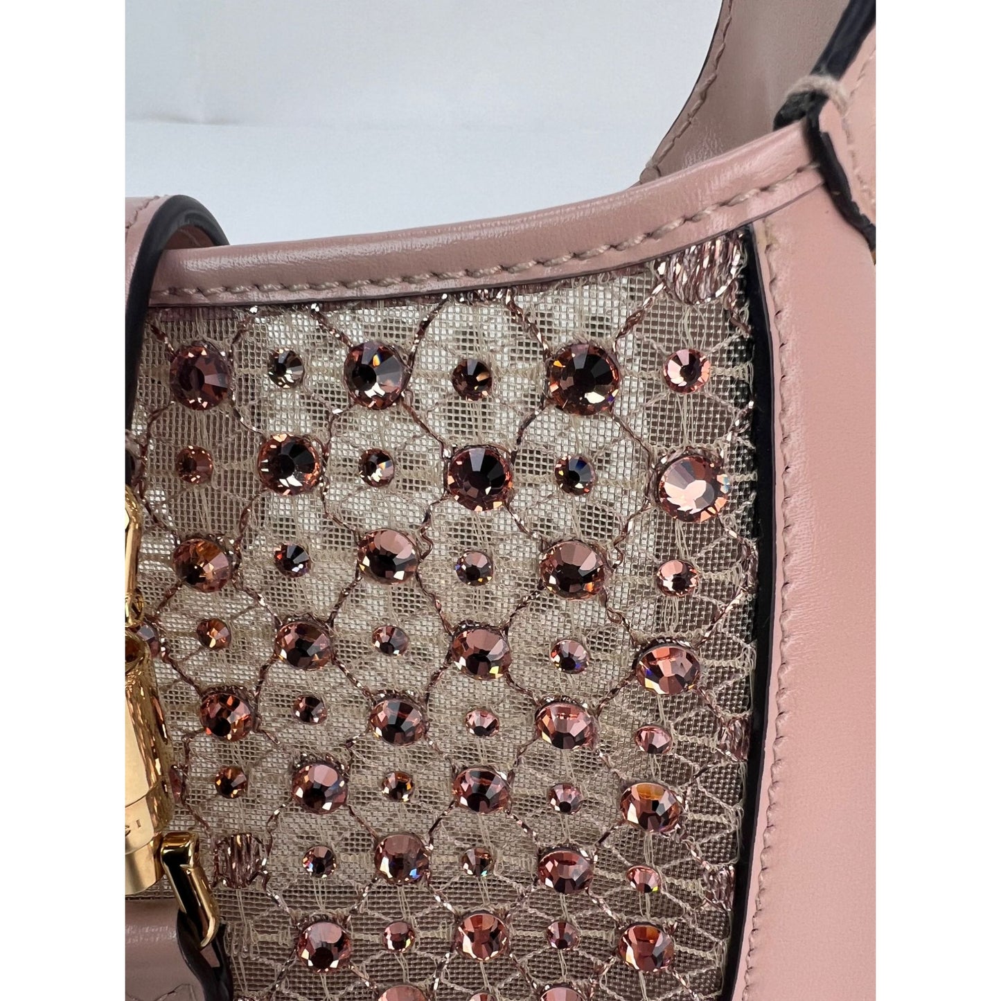 
                  
                    Gucci Calfskin Mesh Crystal Mini Jackie 1961 Pink Shoulder Bag RARE
                  
                