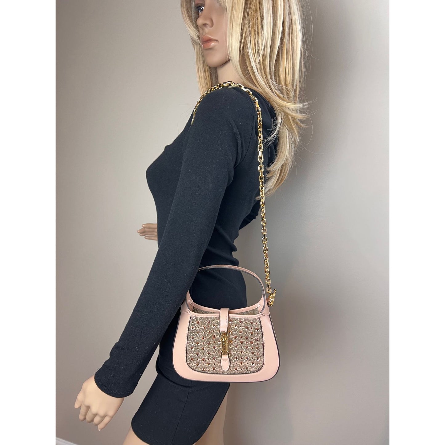 
                  
                    Gucci Calfskin Mesh Crystal Mini Jackie 1961 Pink Shoulder Bag RARE
                  
                