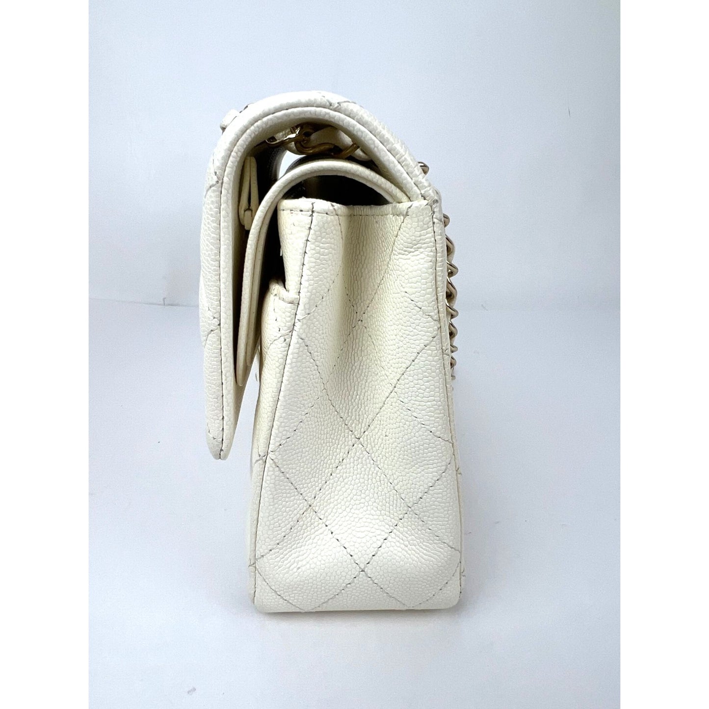 
                  
                    Chanel Caviar Quilted Medium Double Flap White Shoulder Bag
                  
                