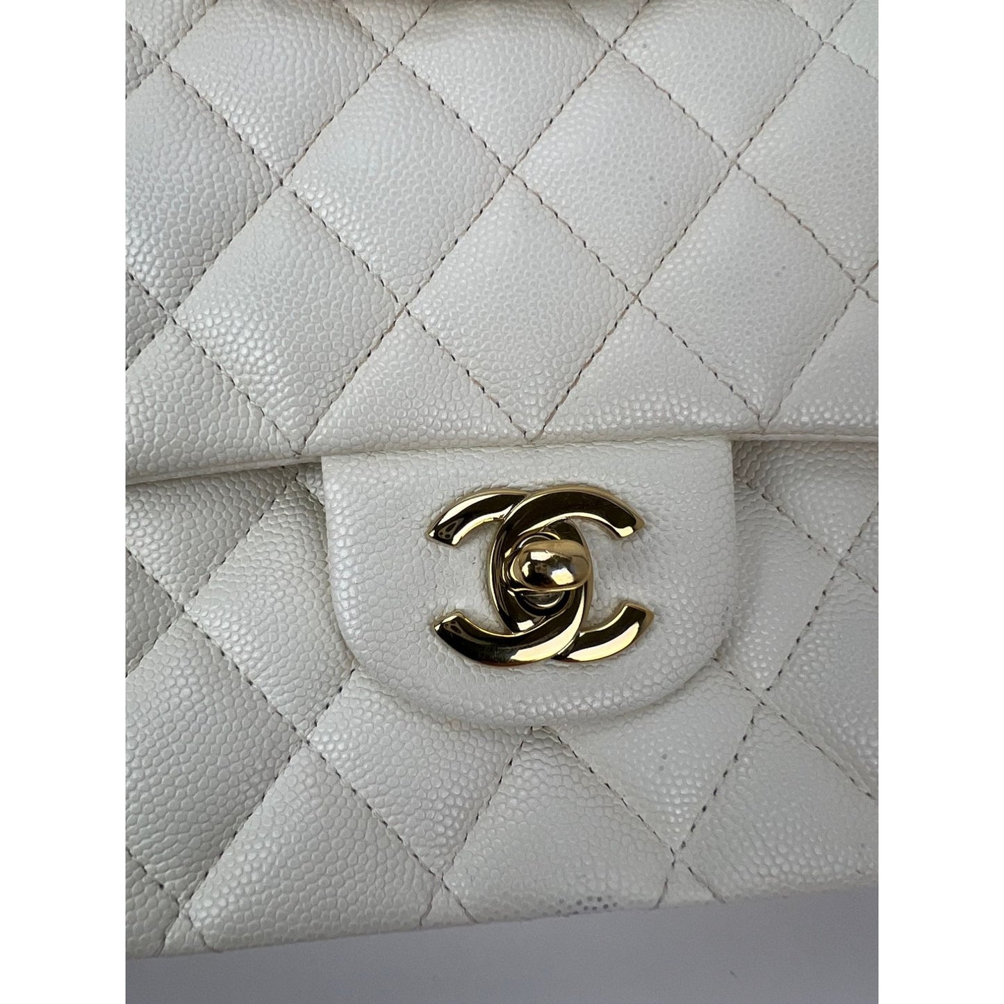 
                  
                    Chanel Caviar Quilted Medium Double Flap White Shoulder Bag
                  
                