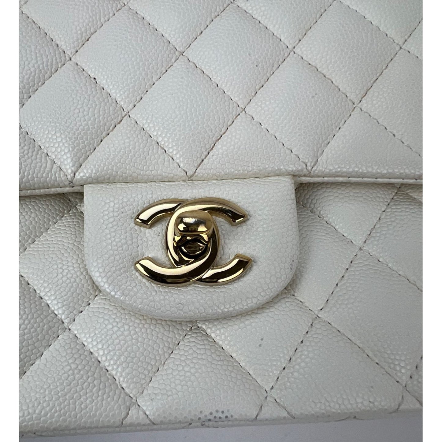 
                  
                    Chanel Caviar Quilted Medium Double Flap White Shoulder Bag
                  
                