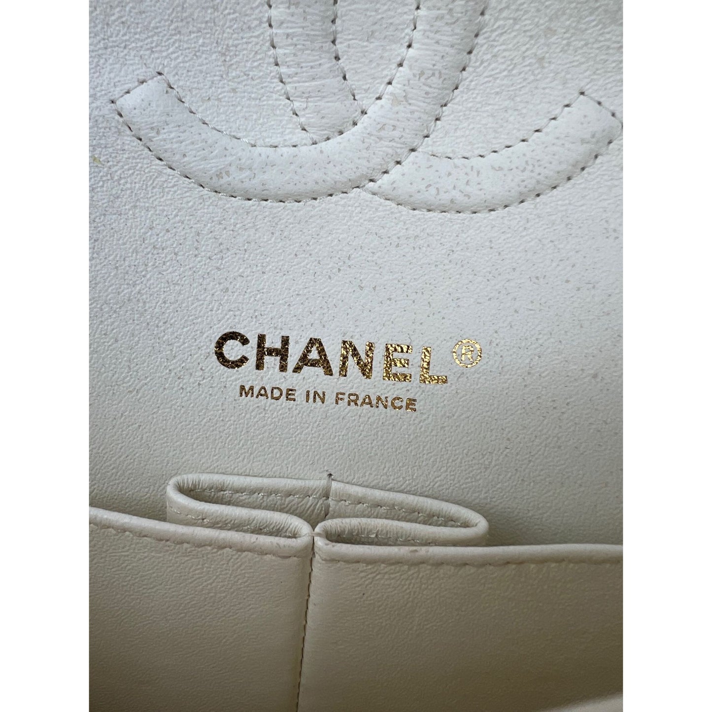 
                  
                    Chanel Caviar Quilted Medium Double Flap White Shoulder Bag
                  
                
