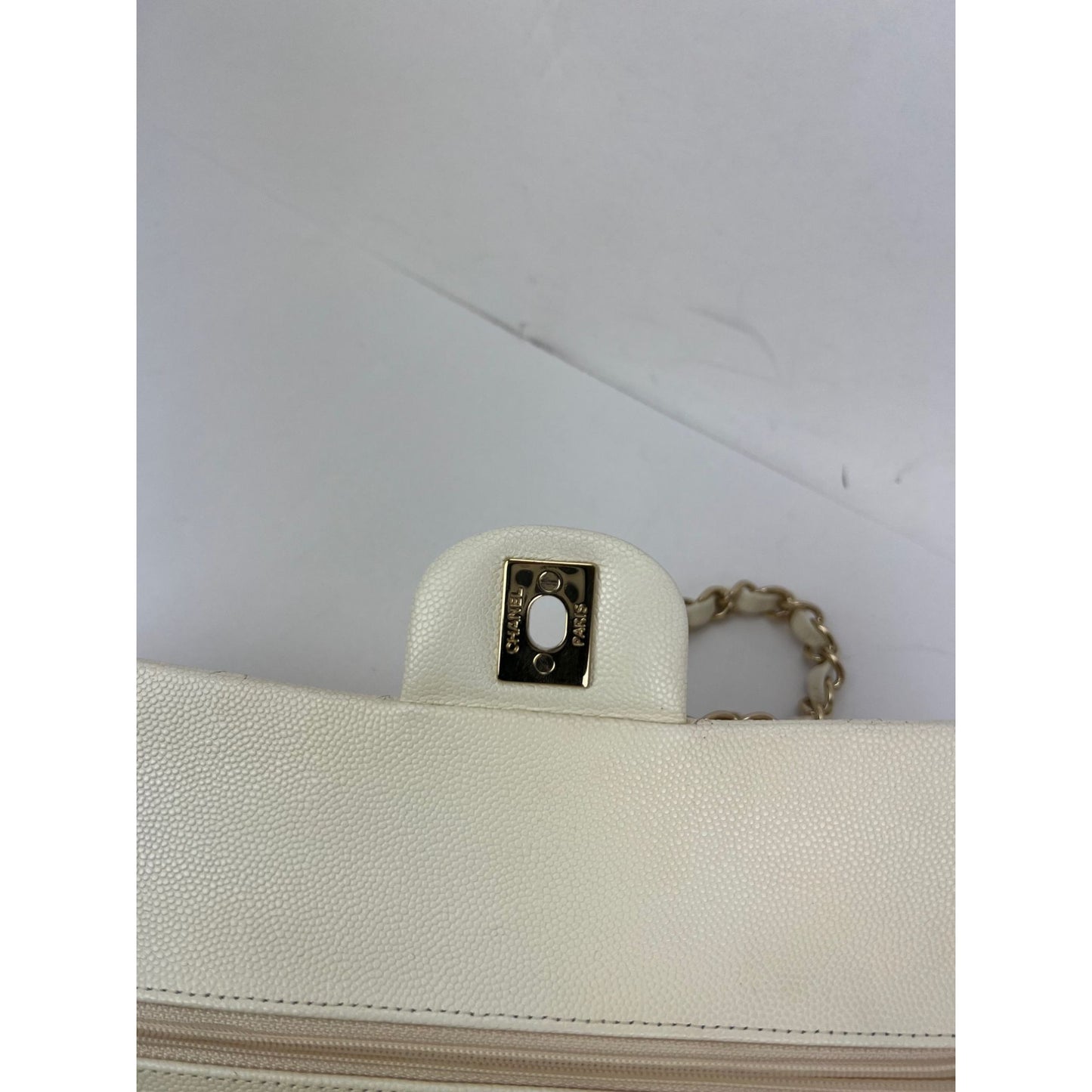 
                  
                    Chanel Caviar Quilted Medium Double Flap White Shoulder Bag
                  
                
