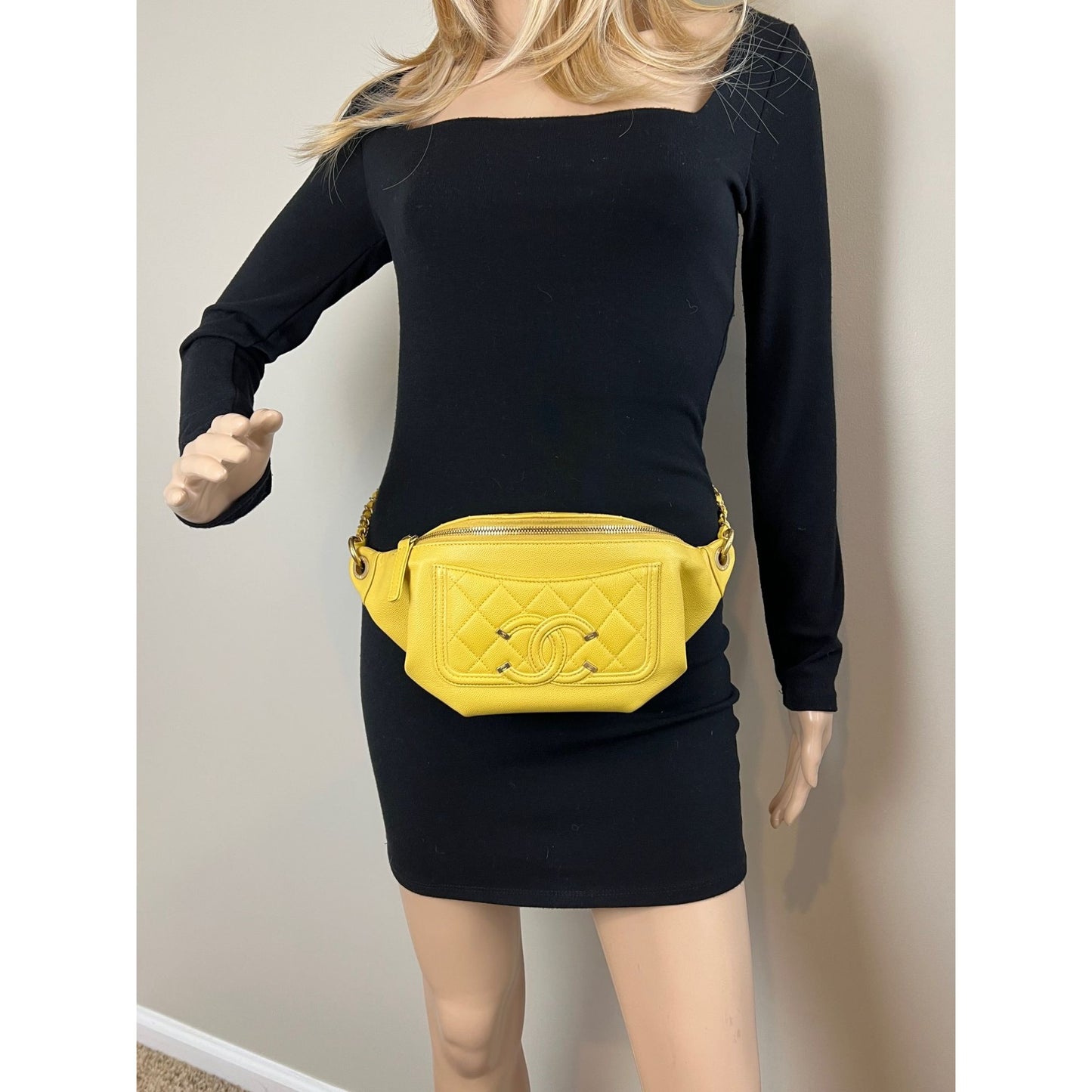 
                  
                    Chanel Caviar Quilted Filigree Yellow Waist Bag
                  
                