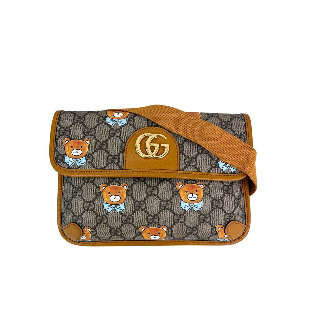 Gucci XKai GG Supreme Slim Vintage Sun Oil Bear Belt Sling Bag