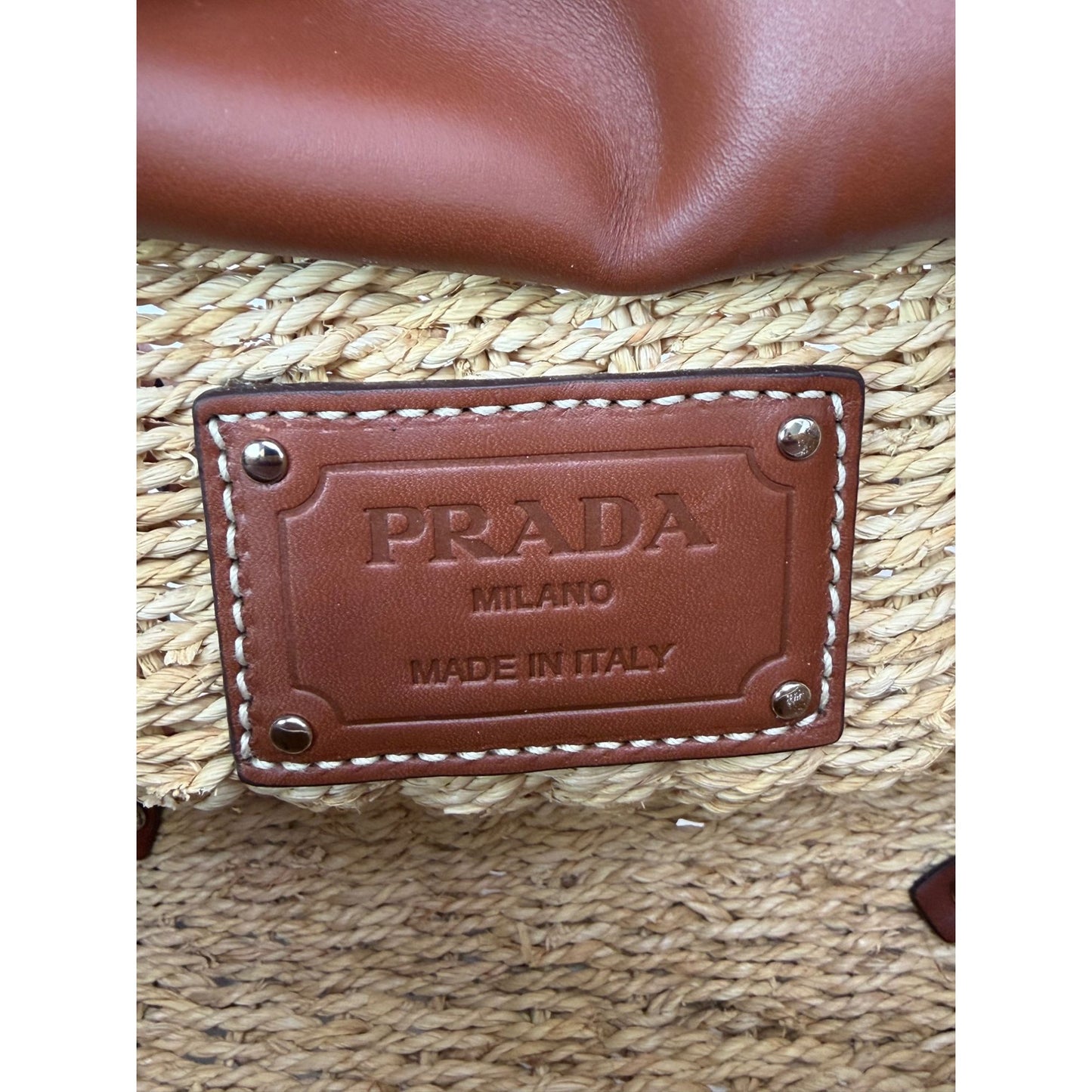
                  
                    Prada Palmetto Vitello Woven Raffia Naturale Tote Bag
                  
                