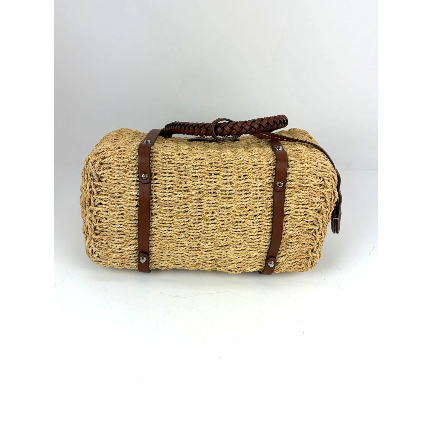 
                  
                    Prada Palmetto Vitello Woven Raffia Naturale Tote Bag
                  
                