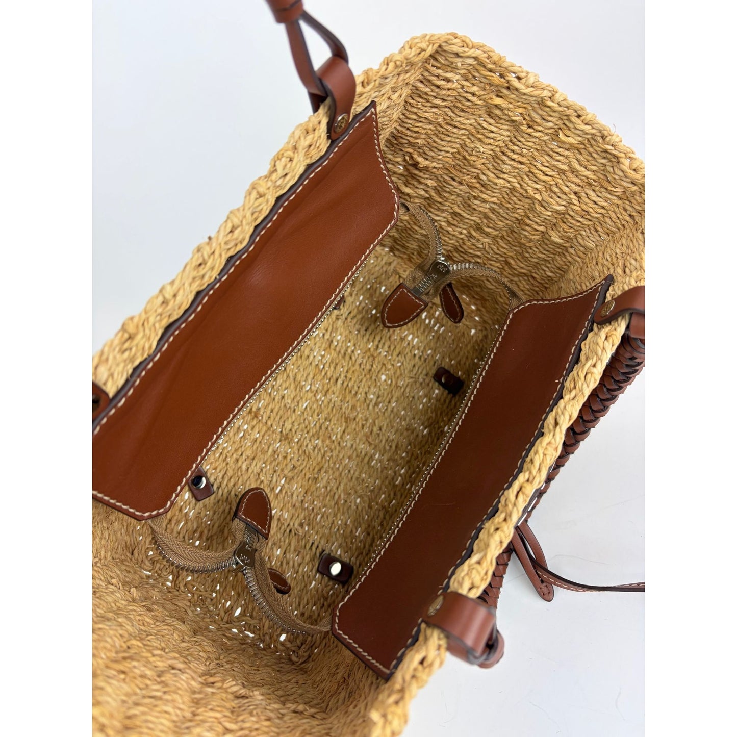 
                  
                    Prada Palmetto Vitello Woven Raffia Naturale Tote Bag
                  
                