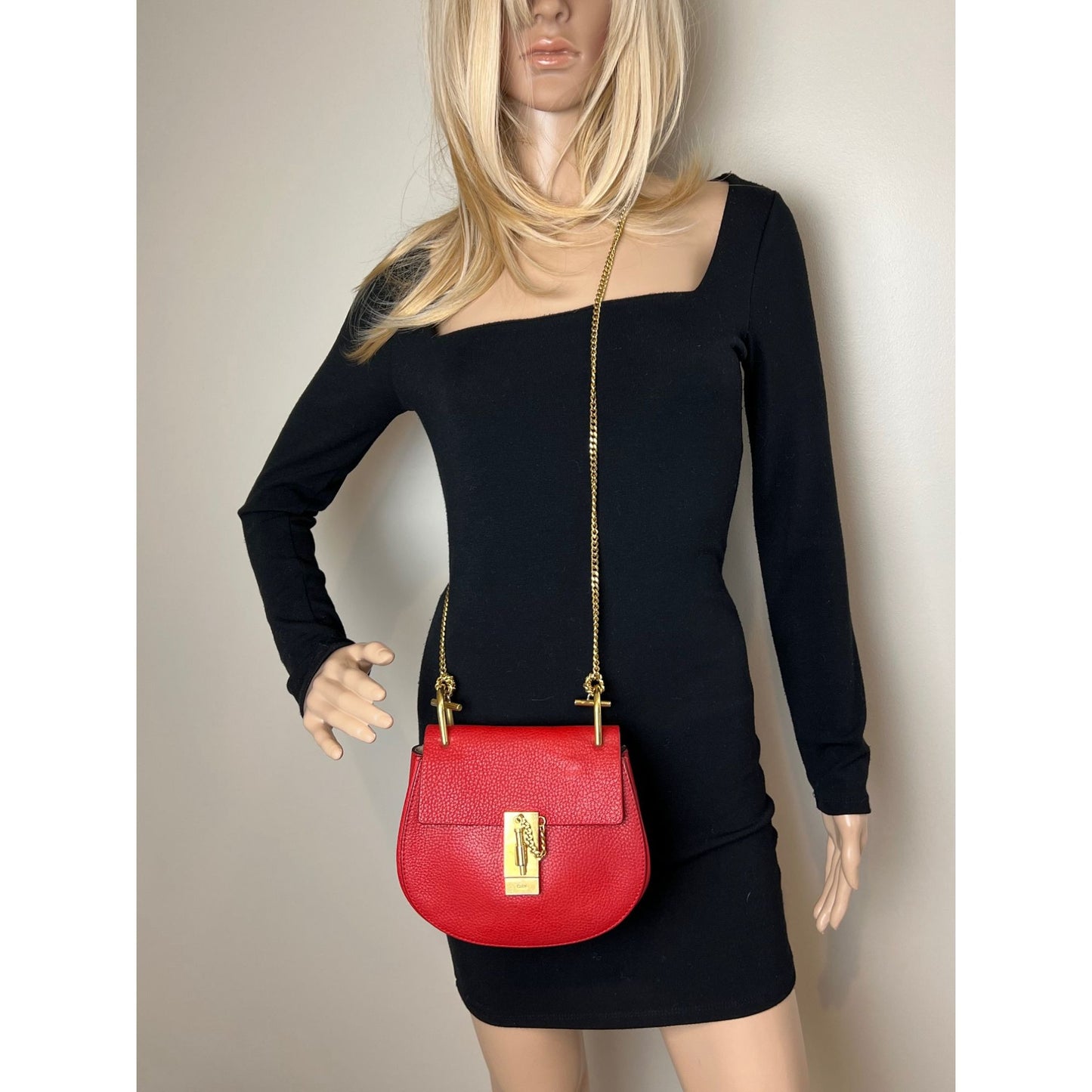 
                  
                    Chloe Mini Drew Leather Grained Lambskin Red Crossbody Bag
                  
                