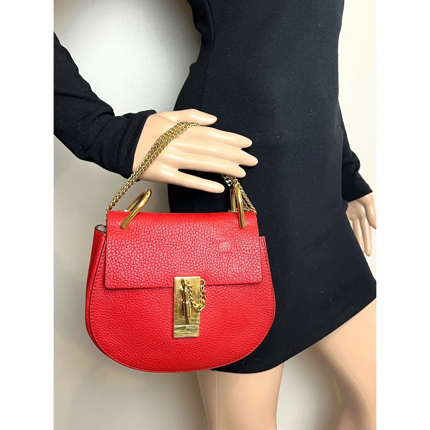 
                  
                    Chloe Mini Drew Leather Grained Lambskin Red Crossbody Bag
                  
                