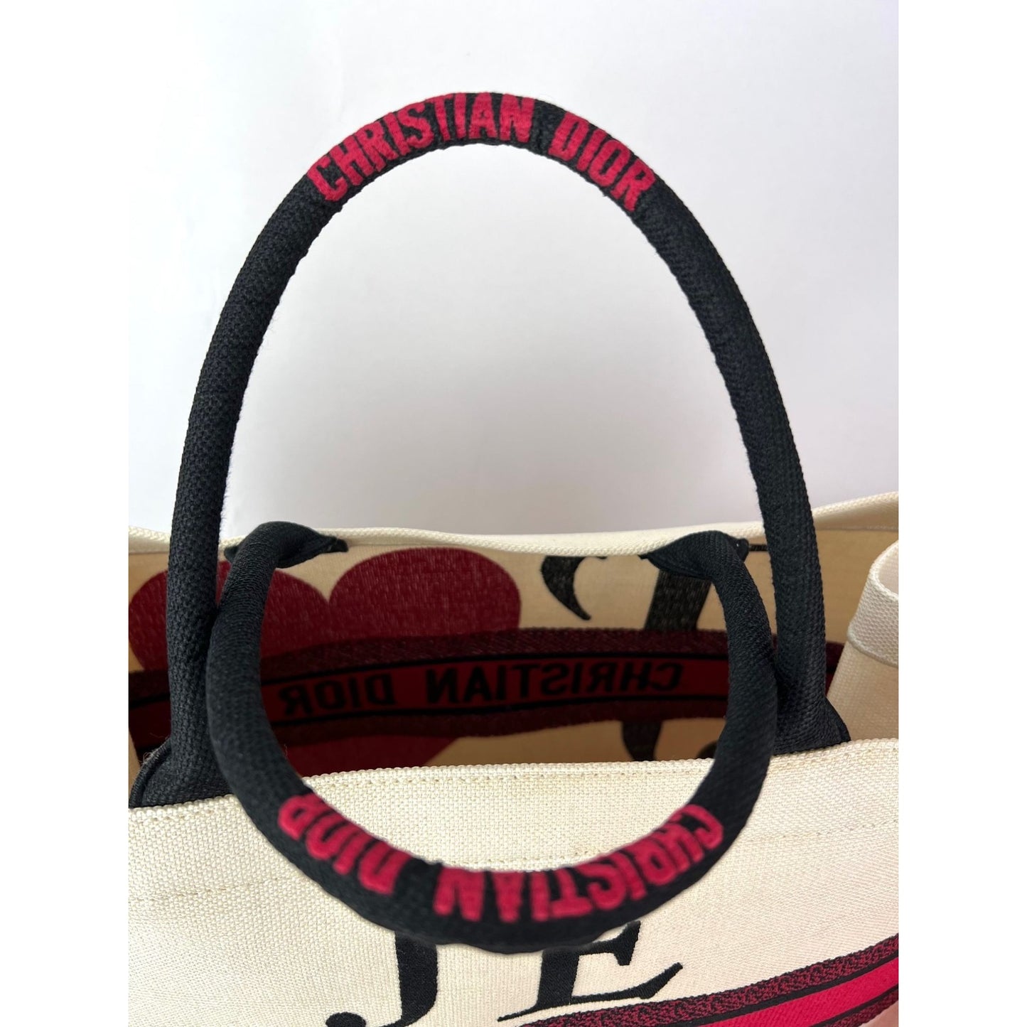 
                  
                    Christian Dior Red, White & Black Canvas Dioramour Je T'aime Large Book Tote
                  
                