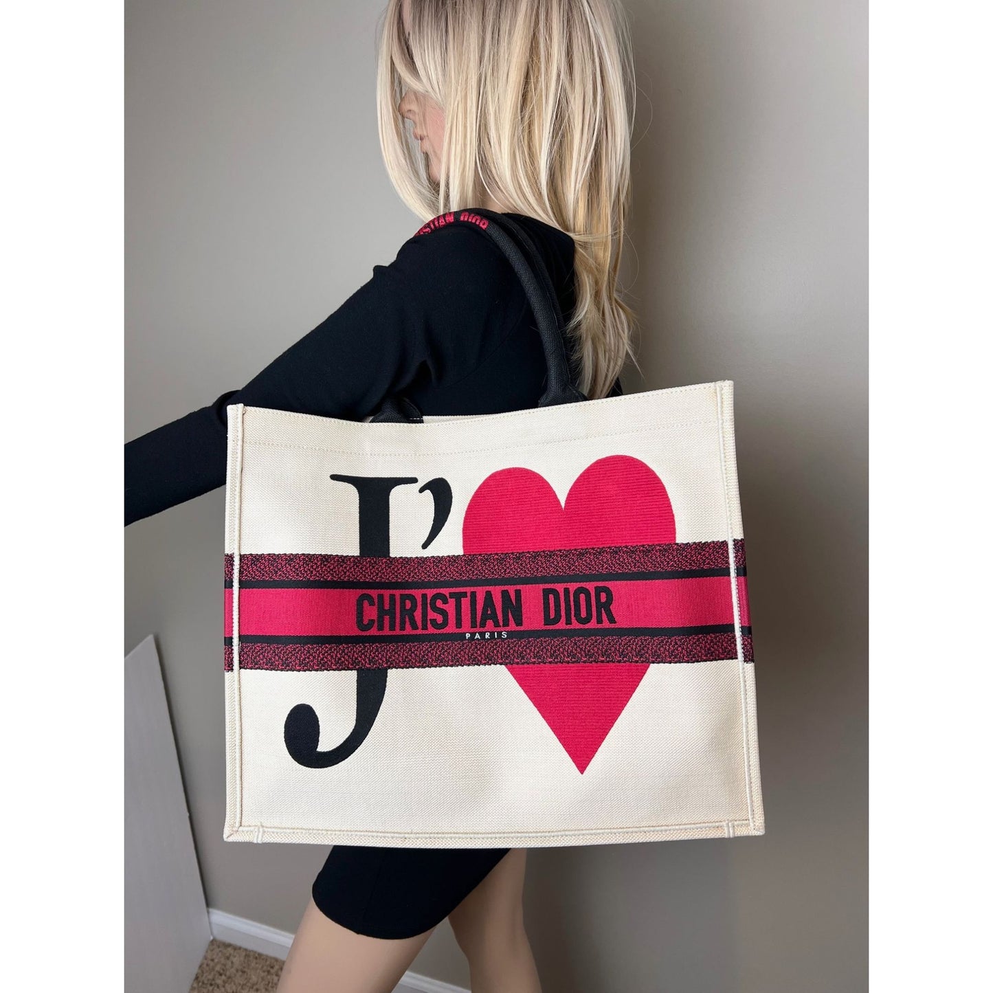 
                  
                    Christian Dior Red, White & Black Canvas Dioramour Je T'aime Large Book Tote
                  
                