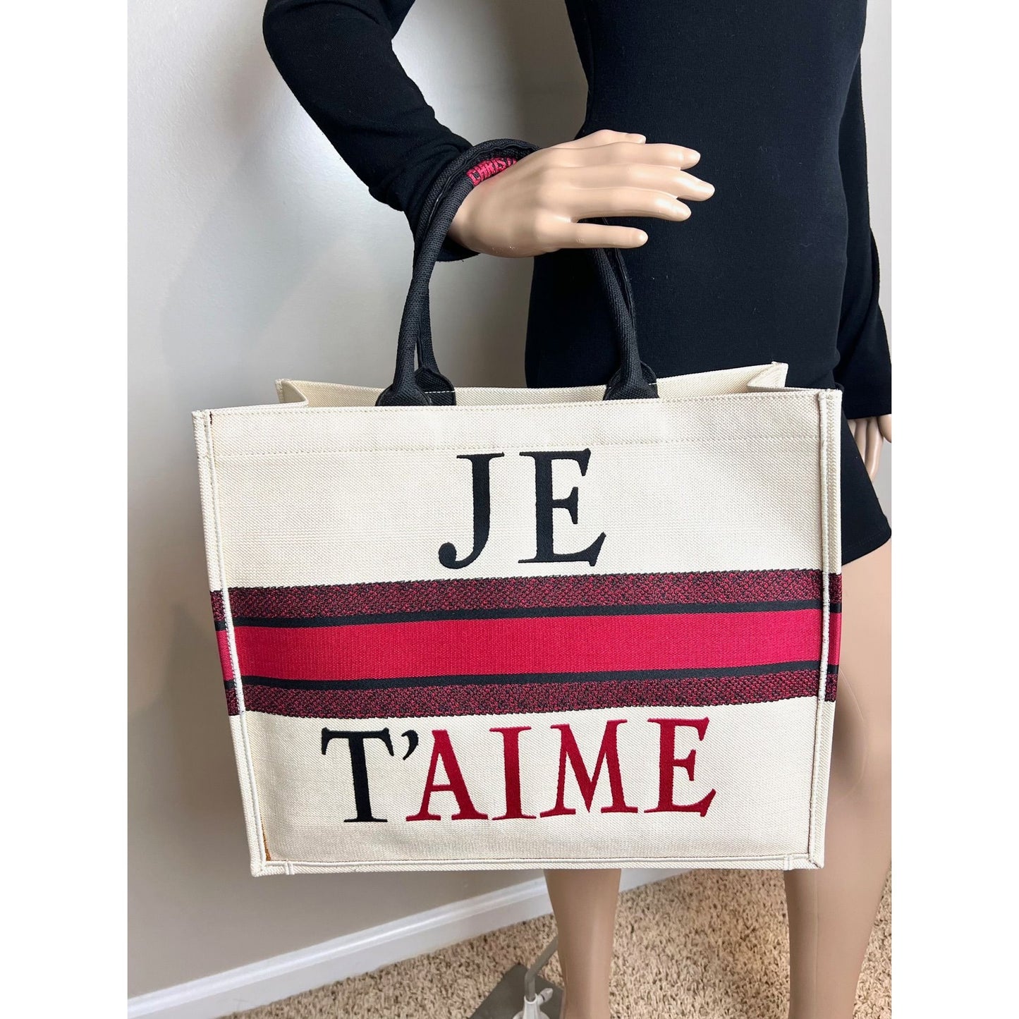 
                  
                    Christian Dior Red, White & Black Canvas Dioramour Je T'aime Large Book Tote
                  
                