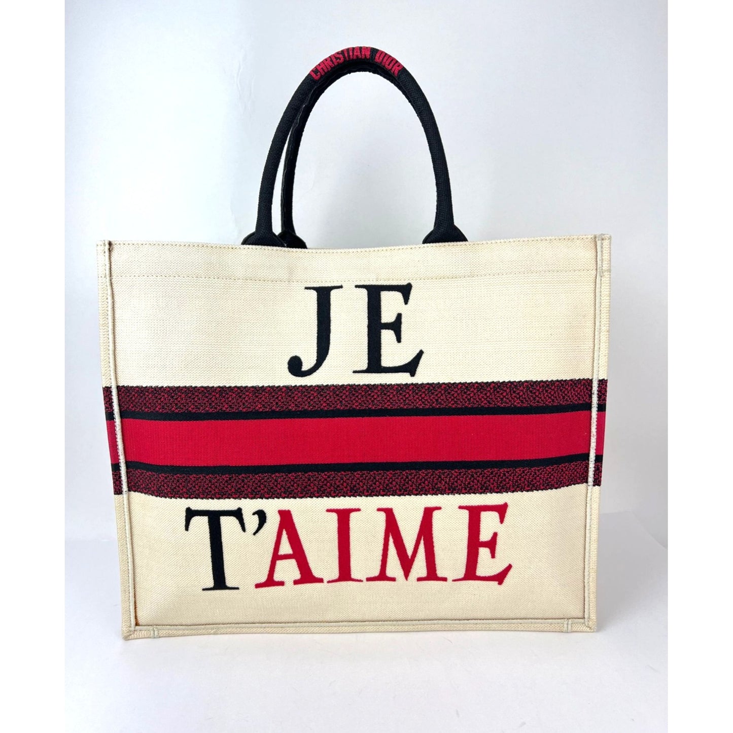 
                  
                    Christian Dior Red, White & Black Canvas Dioramour Je T'aime Large Book Tote
                  
                