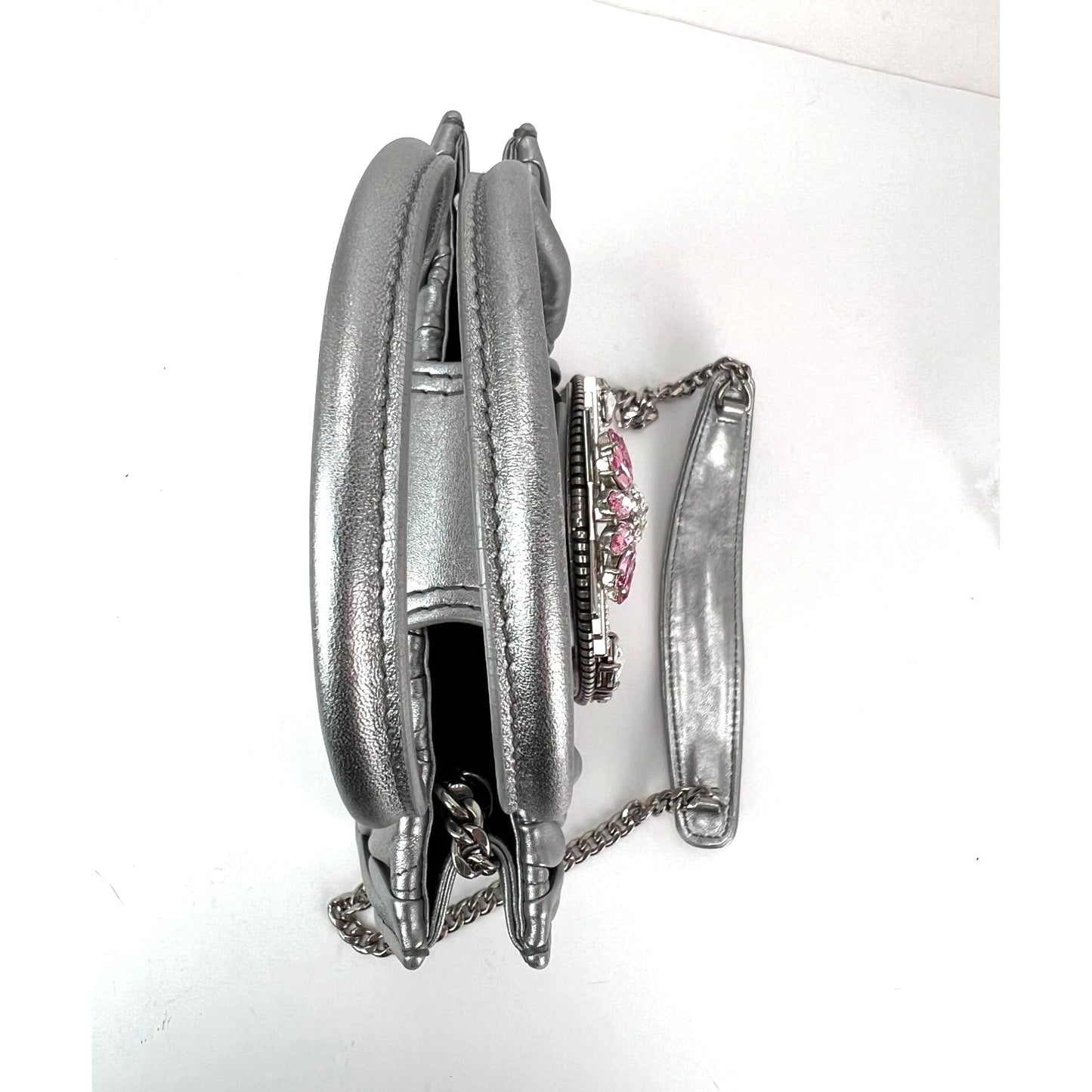 
                  
                    Miu Miu Metallic Silver Nappa Matelasse Crystal Embellished Lady Bag
                  
                