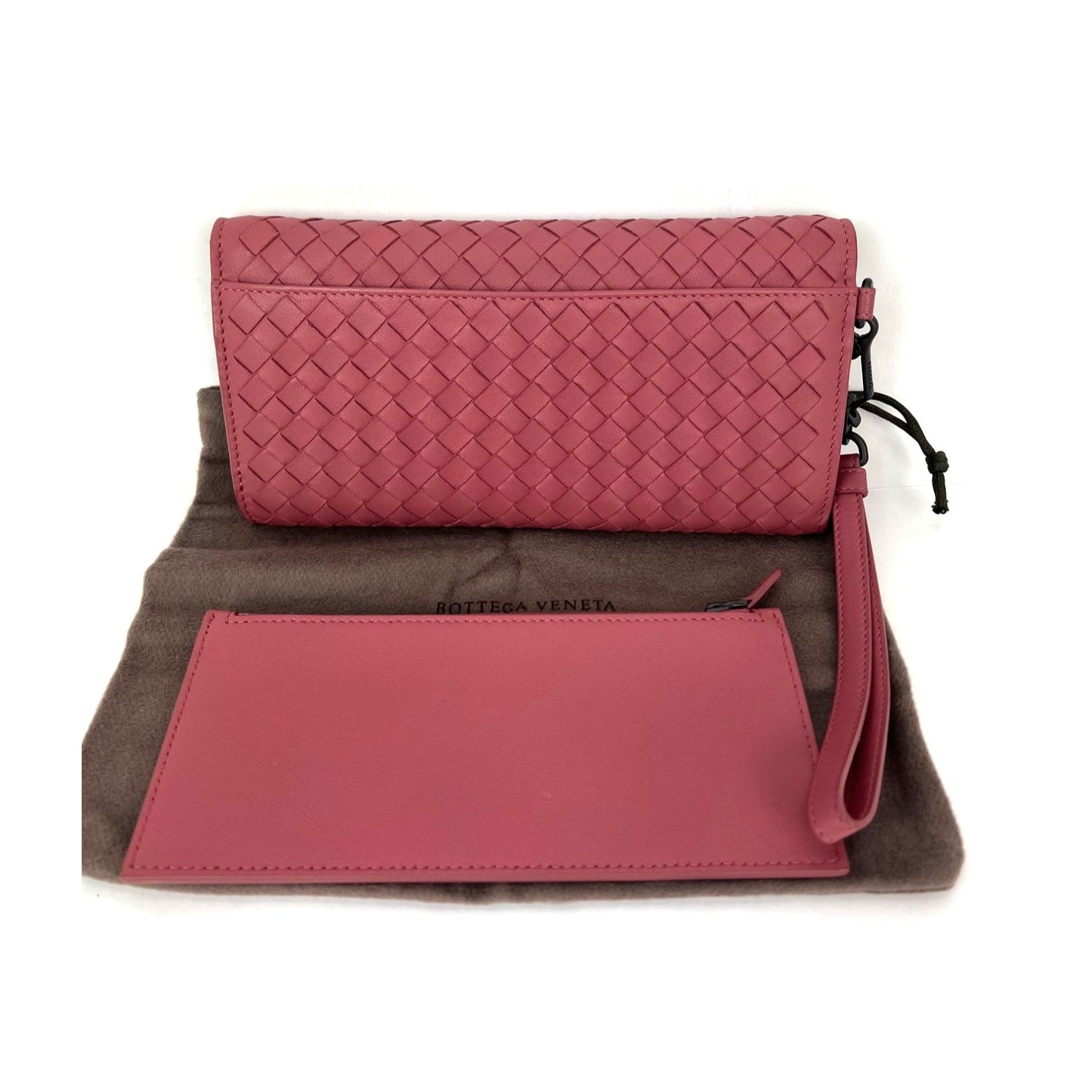 
                  
                    Bottega Veneta Intrecciato Pink Leather Flap Wallet Wristlet
                  
                