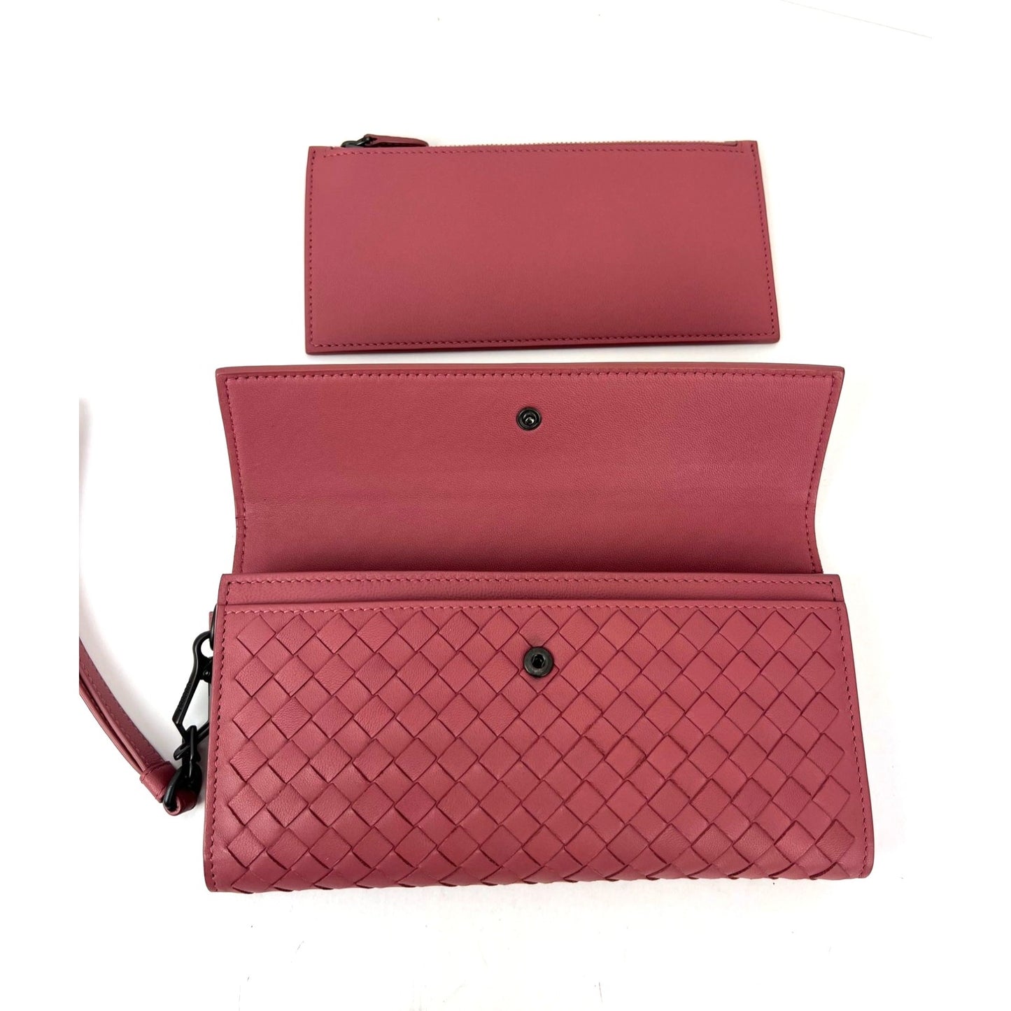 
                  
                    Bottega Veneta Intrecciato Pink Leather Flap Wallet Wristlet
                  
                