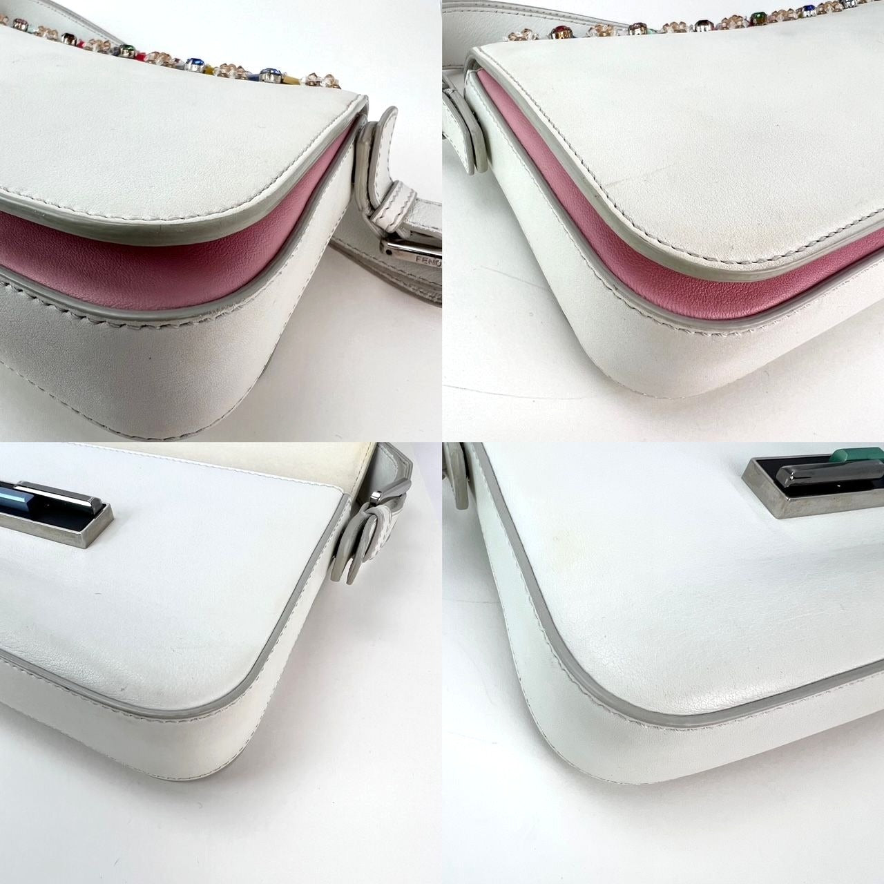 
                  
                    Fendi Vitello Dolce Crystal Baguette Shoulder Bag White Multicolor
                  
                