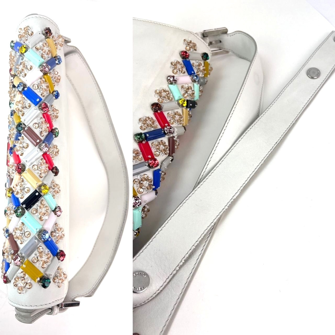 
                  
                    Fendi Vitello Dolce Crystal Baguette Shoulder Bag White Multicolor
                  
                