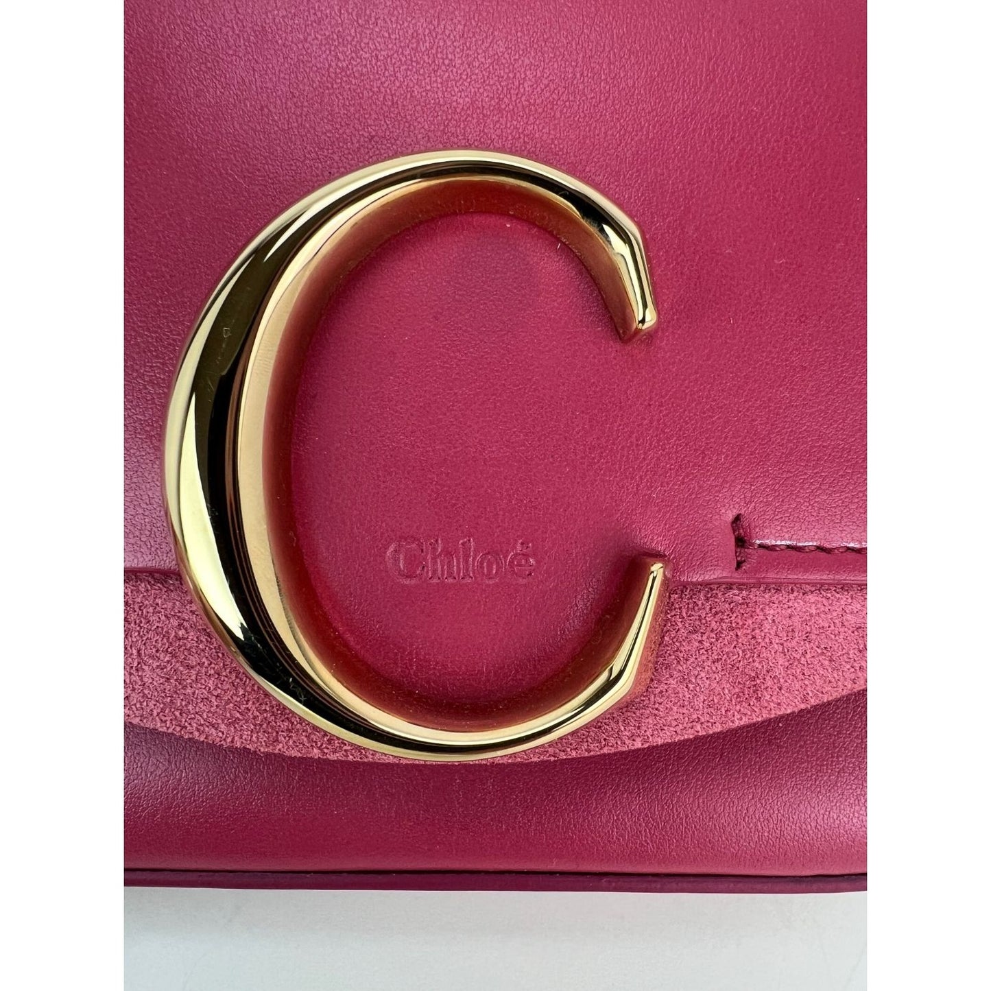 
                  
                    Chloe Shiny Calfskin Suede Mini C Double Carry Scarlet Pink Crossbody Bag
                  
                