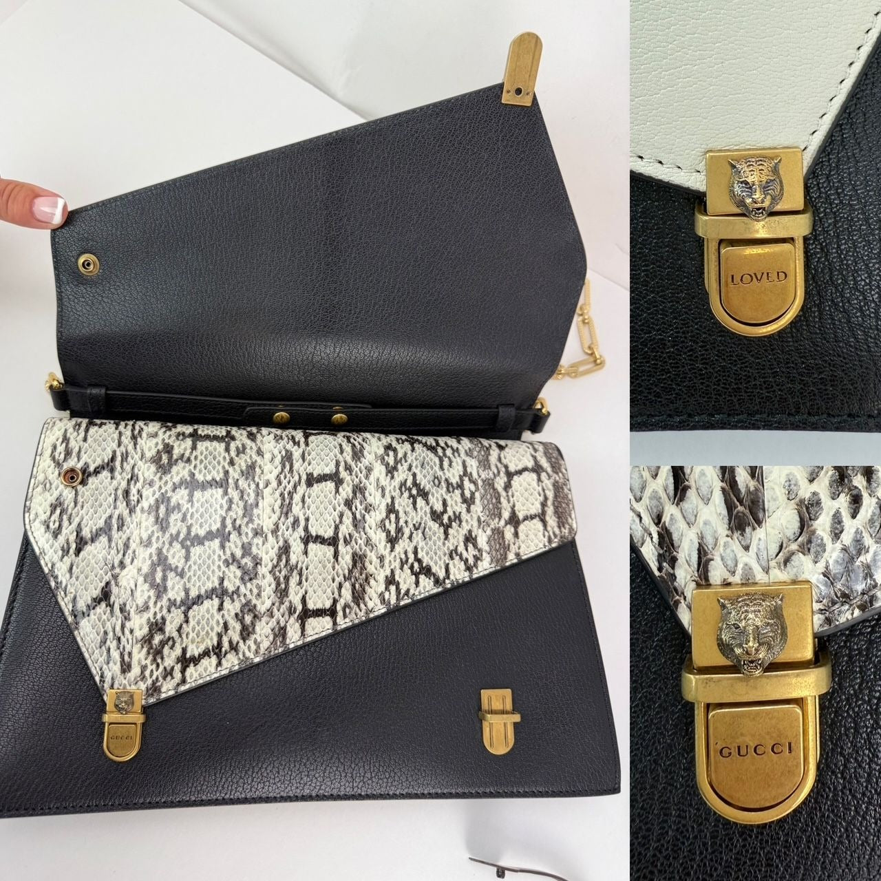 
                  
                    Gucci Calfskin Snakeskin Studded Medium Ottilia Top Handle Shoulder Bag
                  
                