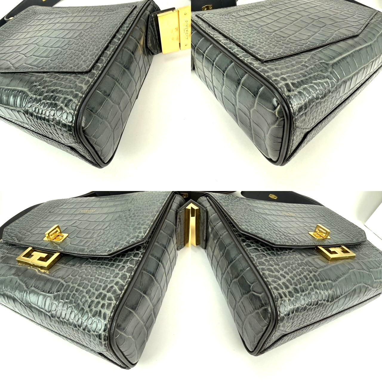 
                  
                    Givenchy Leather Crocodile Embossed Medium Eden Storm Gray Crossbody Shoulder Bag
                  
                