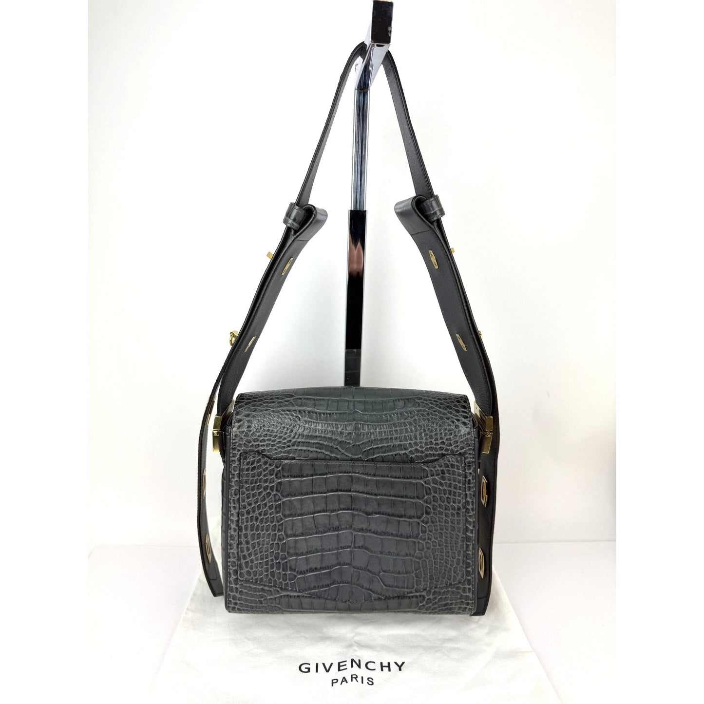 
                  
                    Givenchy Leather Crocodile Embossed Medium Eden Storm Gray Crossbody Shoulder Bag
                  
                