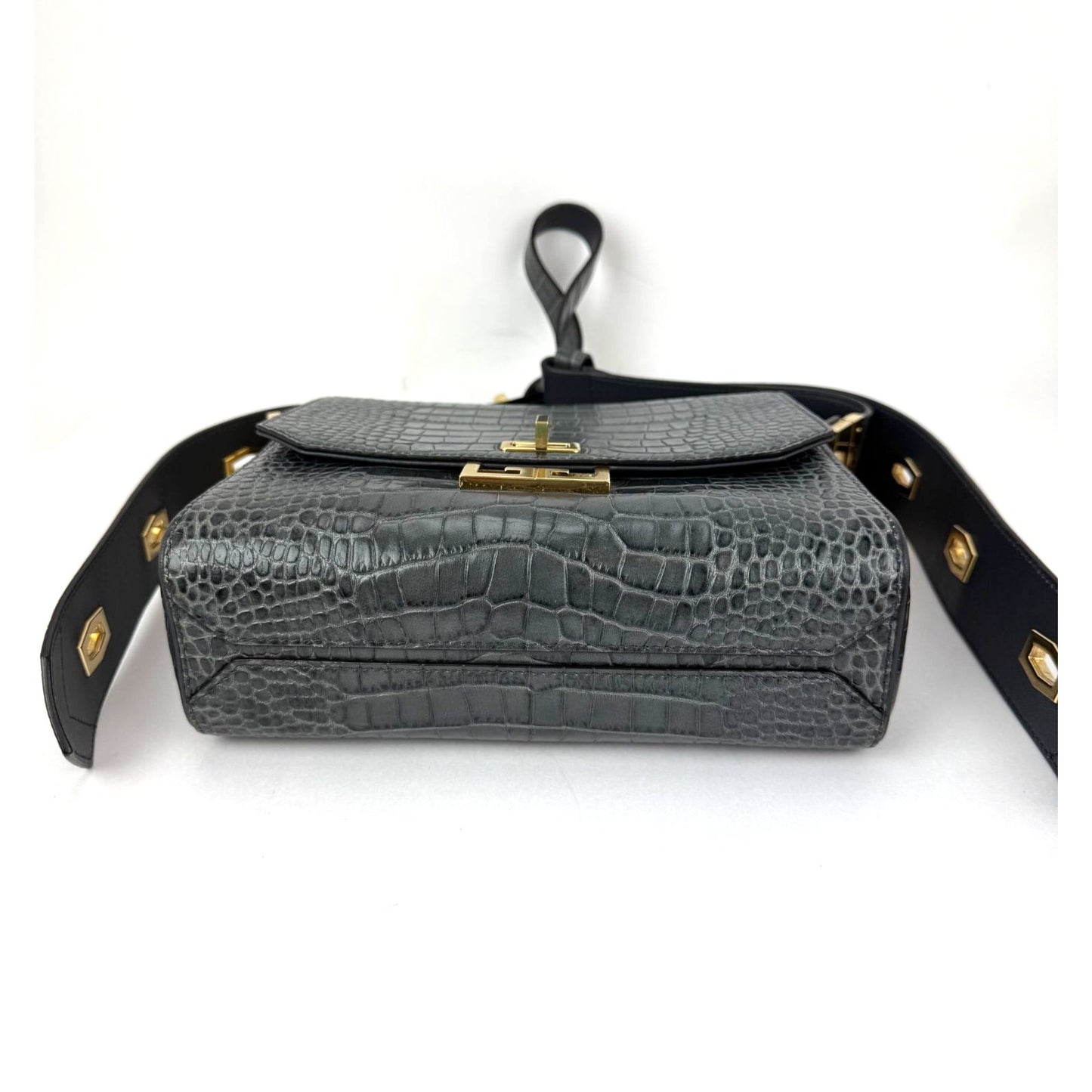 
                  
                    Givenchy Leather Crocodile Embossed Medium Eden Storm Gray Crossbody Shoulder Bag
                  
                