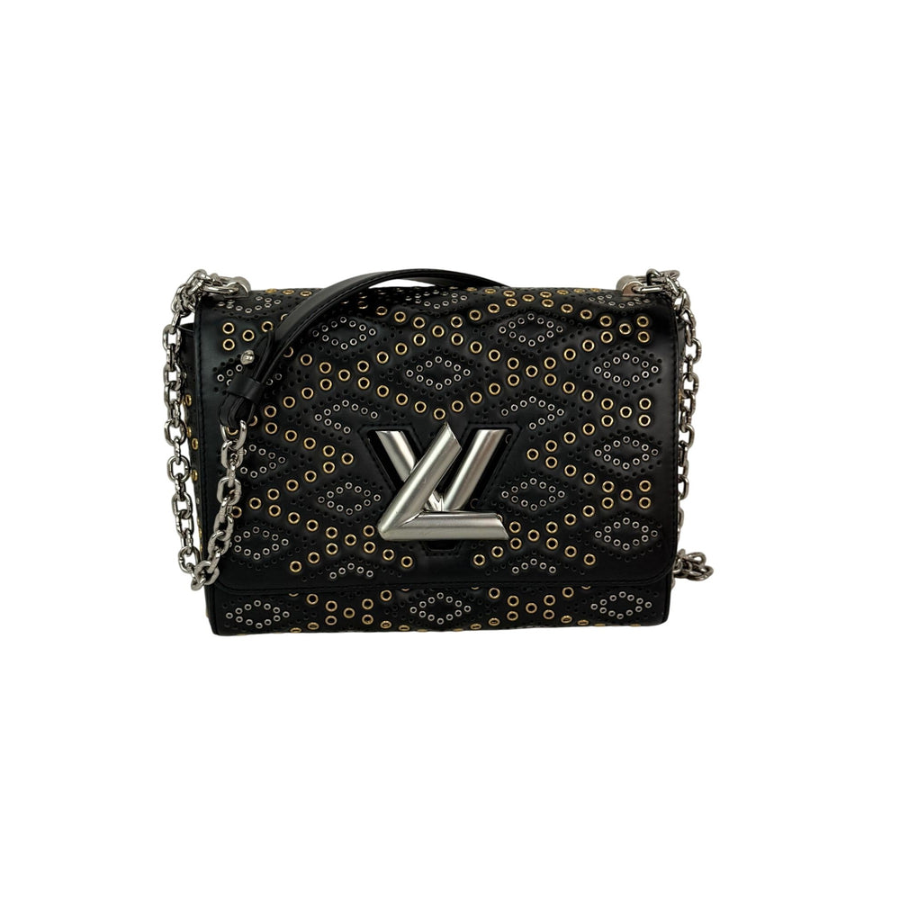 Louis Vuitton Calfskin Eyelet Twist MM Black Gold Silver Shoulder Bag