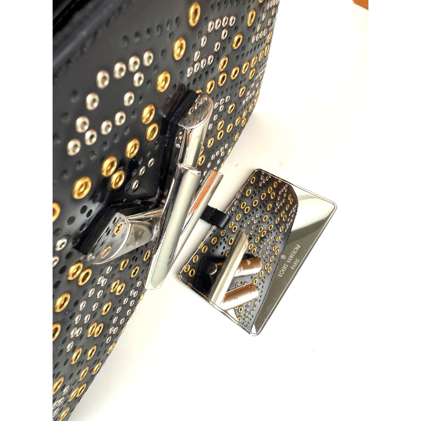 
                  
                    Louis Vuitton Calfskin Eyelet Twist MM Black Gold Silver Shoulder Bag
                  
                