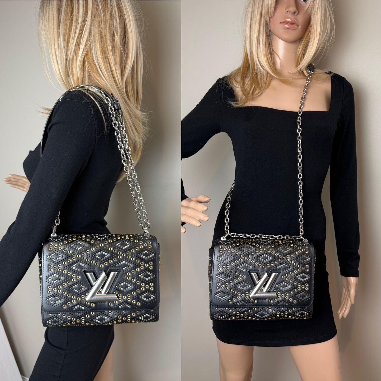 
                  
                    Louis Vuitton Calfskin Eyelet Twist MM Black Gold Silver Shoulder Bag
                  
                