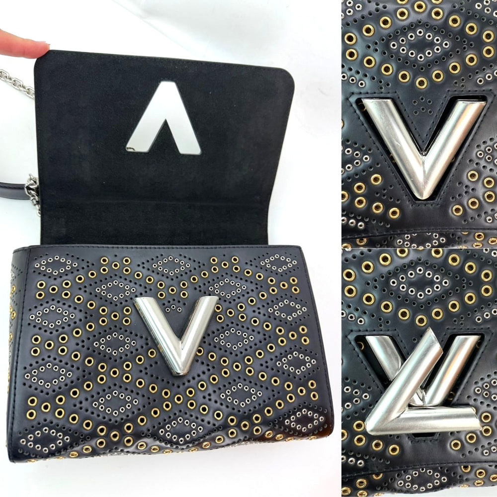 
                  
                    Louis Vuitton Calfskin Eyelet Twist MM Black Gold Silver Shoulder Bag
                  
                