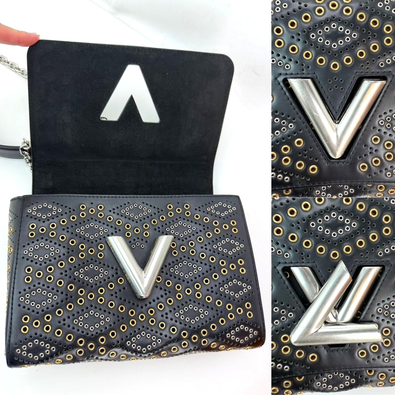 
                  
                    Louis Vuitton Calfskin Eyelet Twist MM Black Gold Silver Shoulder Bag
                  
                