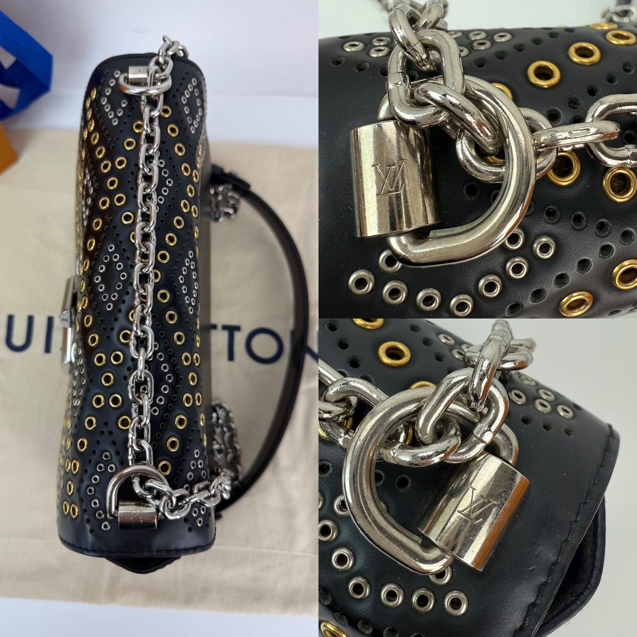 
                  
                    Louis Vuitton Calfskin Eyelet Twist MM Black Gold Silver Shoulder Bag
                  
                