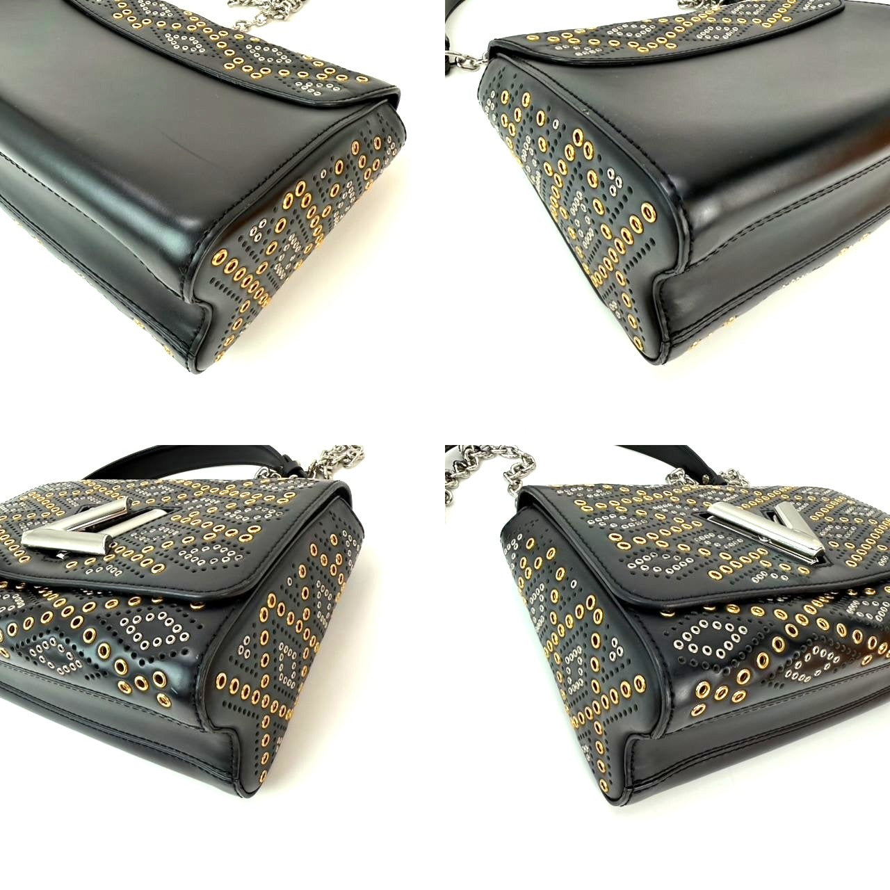 
                  
                    Louis Vuitton Calfskin Eyelet Twist MM Black Gold Silver Shoulder Bag
                  
                