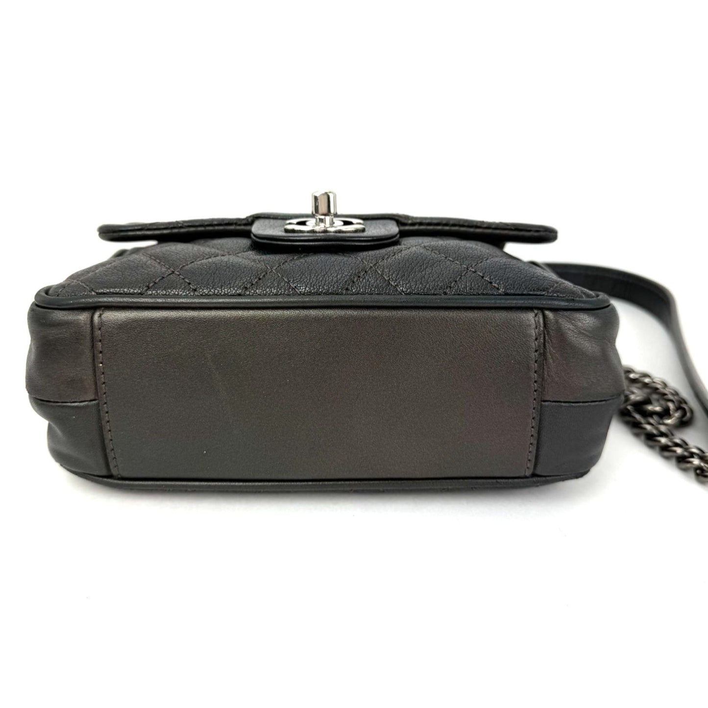 
                  
                    Chanel Metallic Goatskin Quilted Small Rock In Rome Flap Charcoal Crossbody Bag
                  
                