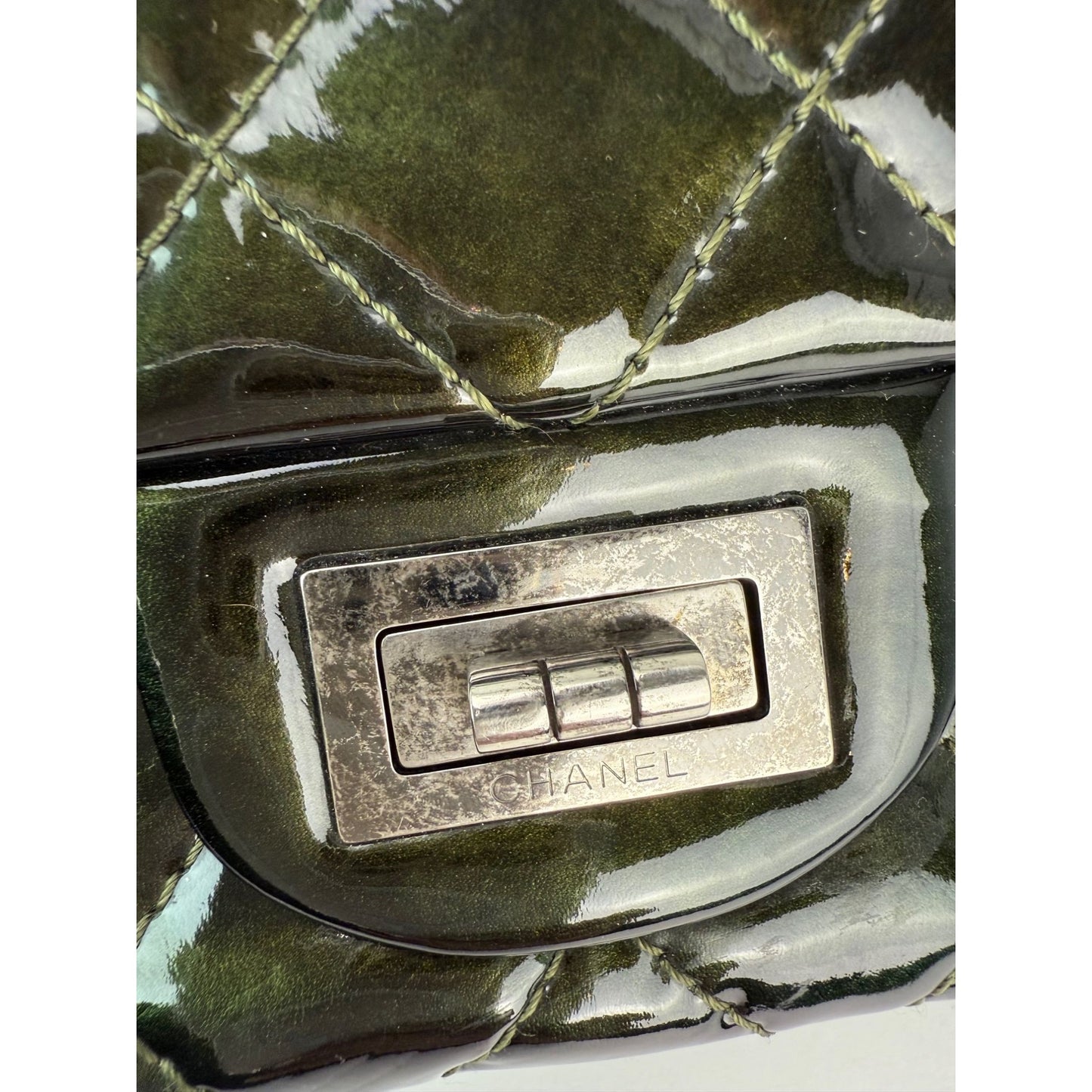 
                  
                    Chanel 2.55 Reissue Double Flap  Iridescent Dark Green Patent Leather Shoulder Bag
                  
                