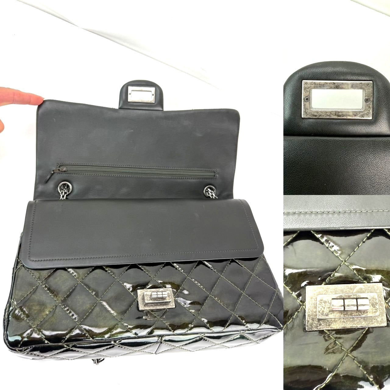 
                  
                    Chanel 2.55 Reissue Double Flap  Iridescent Dark Green Patent Leather Shoulder Bag
                  
                