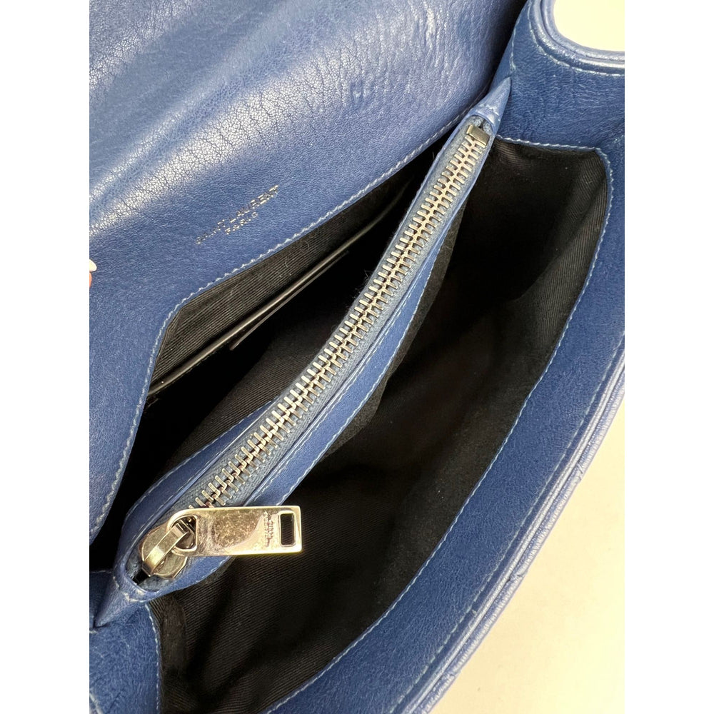 
                  
                    Saint Laurent Sheepskin Matelasse Chevron Medium College Leather Blue Messenger Bag
                  
                
